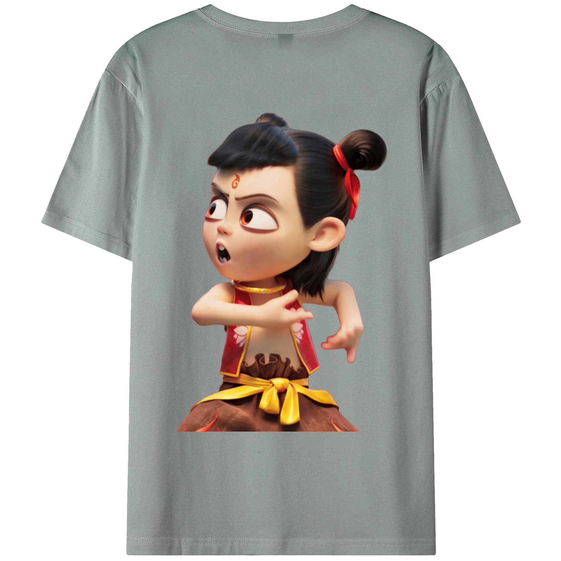 （画像用） Ne Zha 2 ナタ 魔童の大暴れ 綿100％ メンズ半袖Tシャツ（バックプリント） 通気性